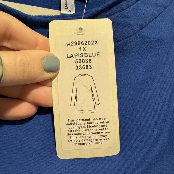 Kleen Lapis Blue Cotton Tunic Top Lagenlook NEW Plus Size 1X - Picture 5 of 7